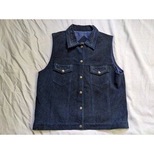 Vintage Leather Vest Blue Agapo Snap Button Western Suede Womens Size 1X